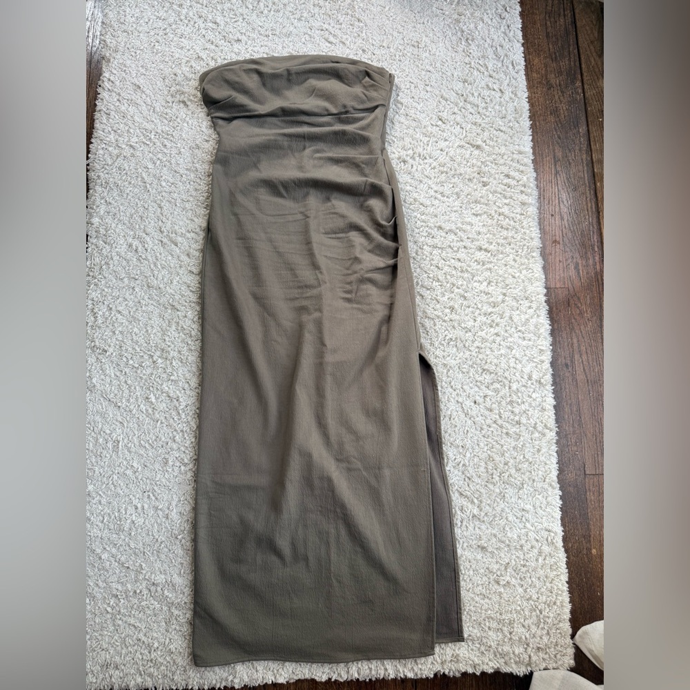 Zara strapless midi dress olive green size medium